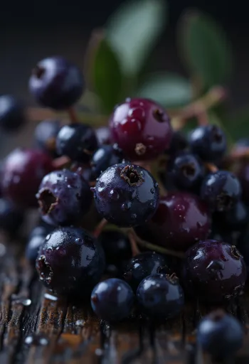 Grappoli di bacche di sambuco nero mature, colore viola scuro intenso