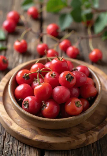 Bacche di biancospino rosso vivo con superficie lucida