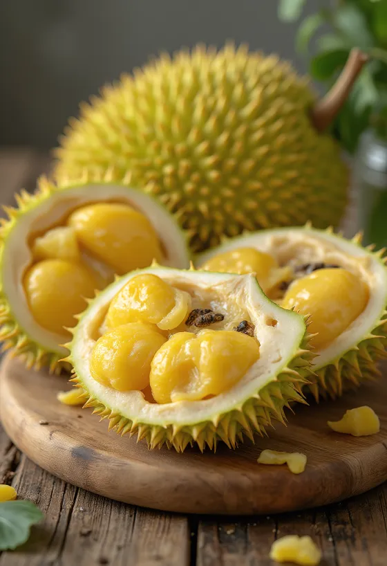 Polpa gialla di Jackfruit maturo e buccia verde spinosa