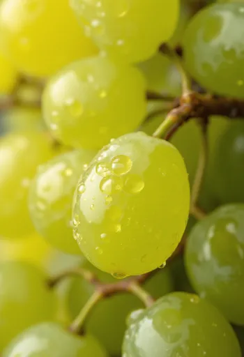 Grappolo di uva Irsai Olivér giallo-verde in primo piano