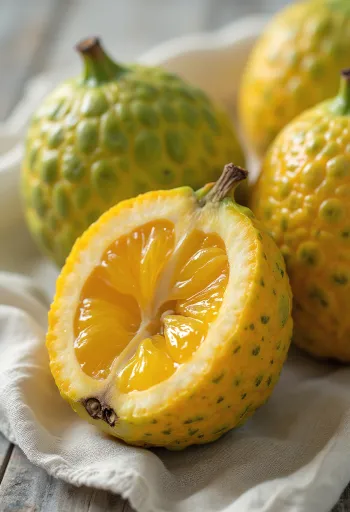 Frutto Ugli intero e tagliato, buccia giallo-verde e polpa arancione
