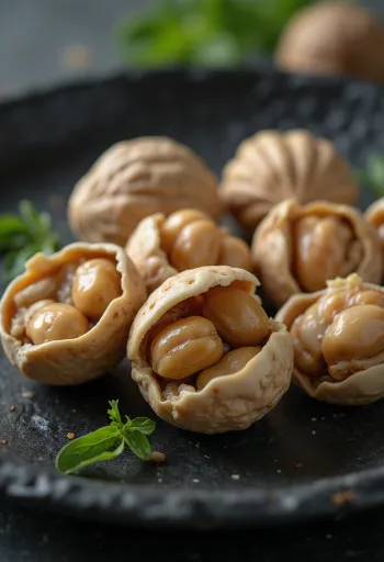 Noci a guscio tenero aperte con gherigli chiari