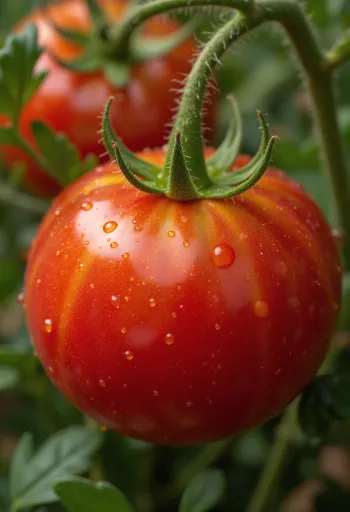 Pomodori freschi su tavolo in legno rustico, interi e a fette