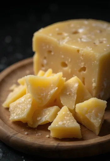 Parmigiano a pezzi e grattugiato su tagliere di legno