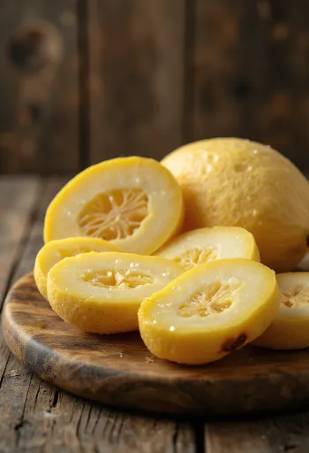 Platano affettato in forma matura e acerba servito su tagliere