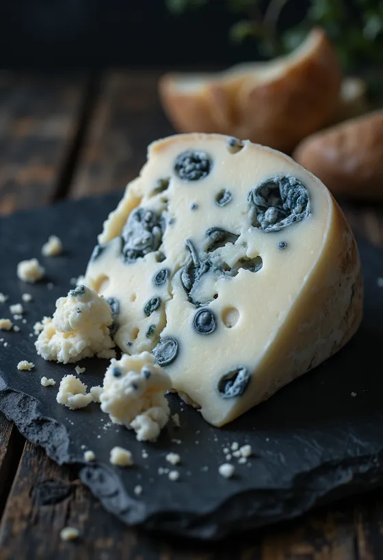 Trancio di formaggio Roquefort fresco in ciotola di ceramica