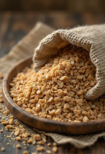 Crusca di segale in una ciotola e sparsa su superficie rustica