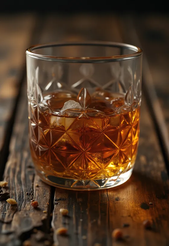 Bottiglia e bicchiere di Rum scuro con zucchero di canna e lime