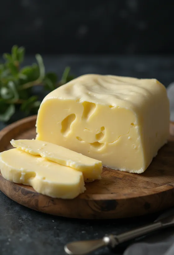Burro fermentato giallo intenso in ciotola rustica