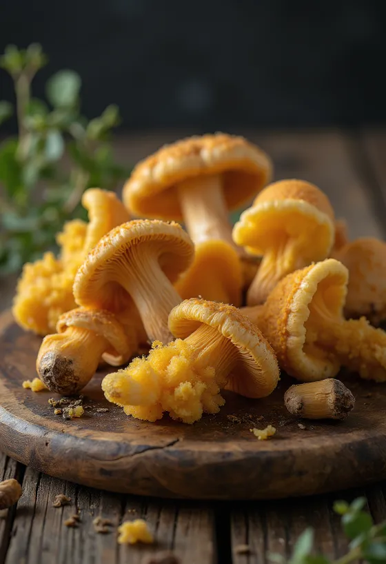 Funghi dell'olmo puliti e affettati su tagliere di legno