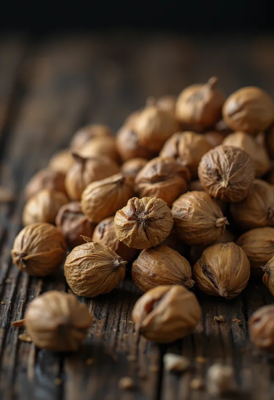 Zigolo dolce (Chufa) pelato in mucchio su sfondo chiaro