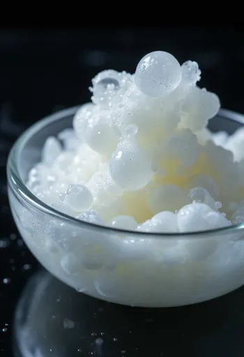 Albume crudo in ciotola di vetro su superficie di legno, senza tuorlo