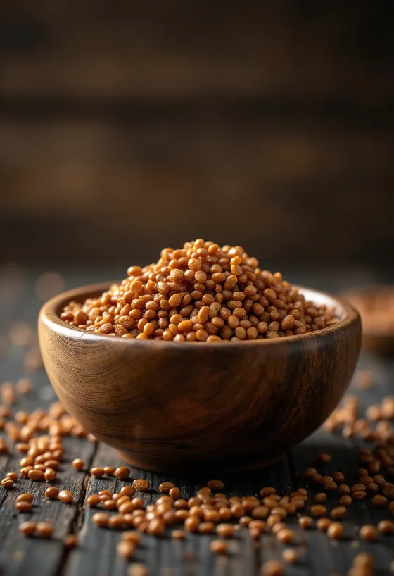 Chicchi di miglio ditale (finger millet) dai toni rossastri e naturali