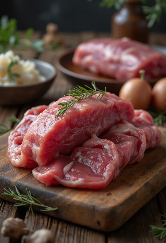 Pezzi di selvaggina fresca con ginepro, rosmarino e aglio
