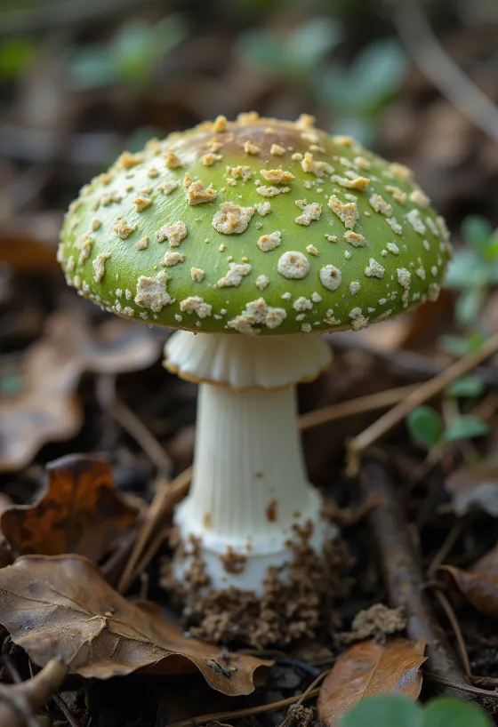 Colombina verde (Russula virescens) pulita e affettata in cucina