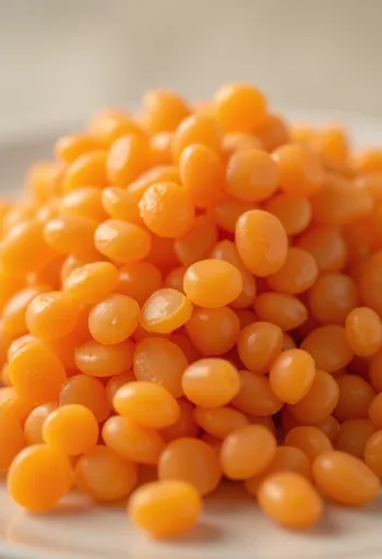 Ciotola di lenticchie rosse in ambiente cucina rustico, su superficie di legno