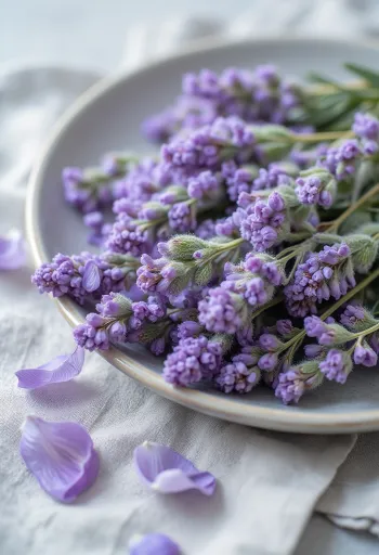 Petali di fiori di salvia freschi su piatto bianco pronti per l'uso