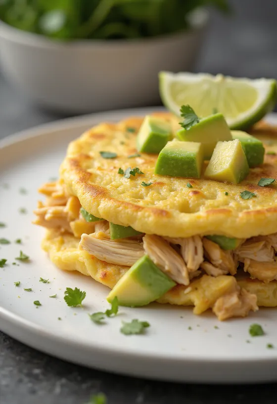 Arepa con Pollo stile coreano impiattata