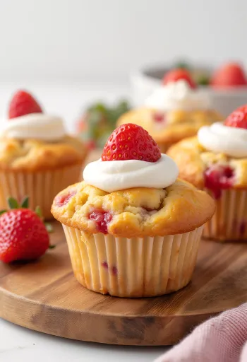 Muffin alle fragole con panna pronti da servire