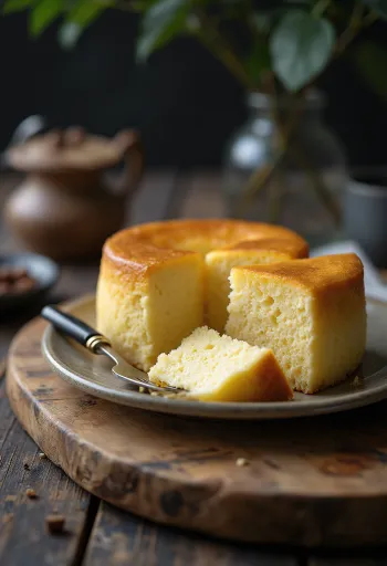 Cheesecake giapponese soffice e leggera, spolverata di zucchero a velo