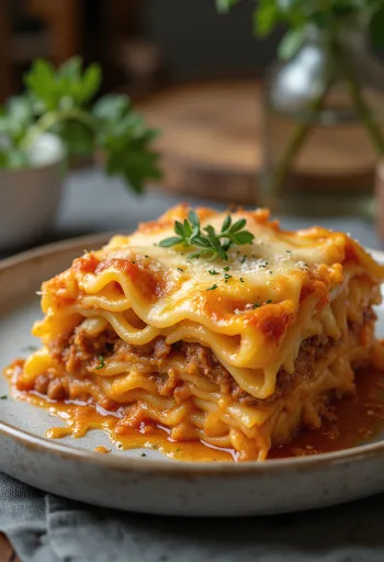 Lasagna classica servita con basilico fresco