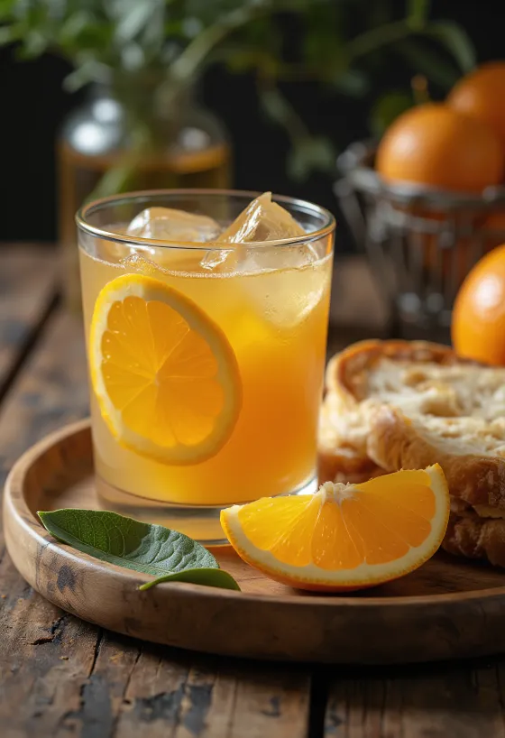 Succo d'arancia al miele servito in bicchiere