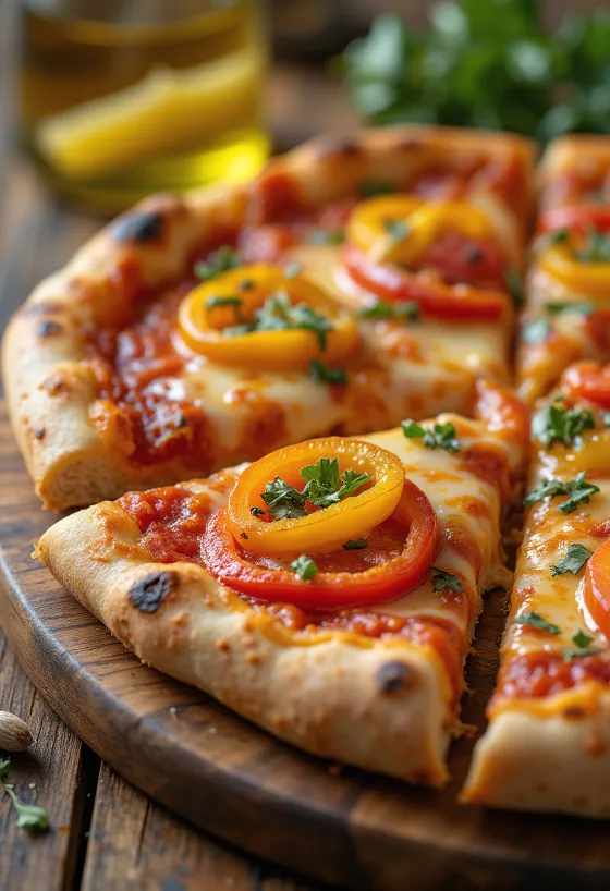 Pizza ai Peperoni con peperoni colorati e mozzarella
