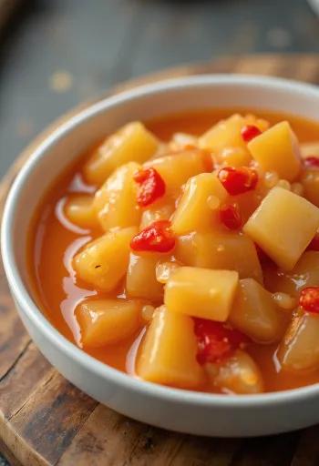 Salsa agrodolce all'ananas servita