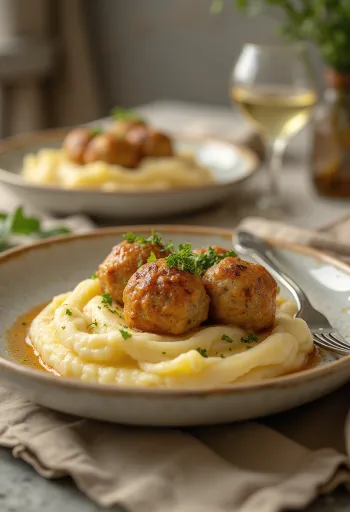 Polpette servite con purè di patate