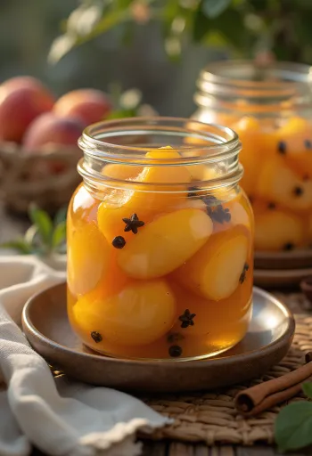 Pesche in agrodolce in un barattolo di vetro