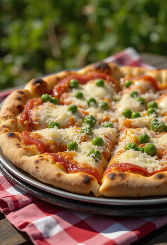 Pizza ai Piselli con piselli e formaggio