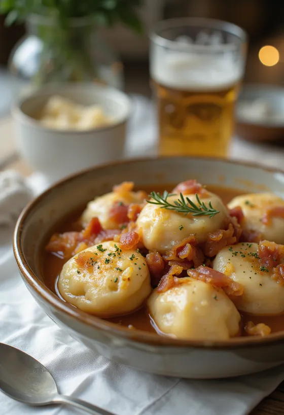 Pörkölt con gnocchetti alla ricotta di pecora servito