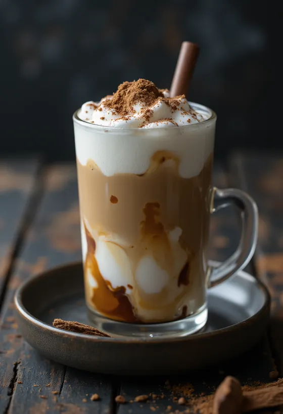 Caffè freddo cremoso con ghiaccio e panna montata