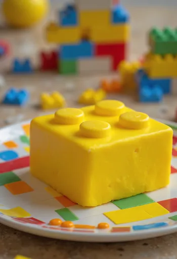 Torta LEGO con copertura in pasta di zucchero colorata e decorazioni a mattoncino