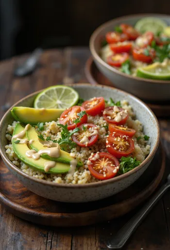 Buddha Bowl di quinoa al lime con salsa tahina