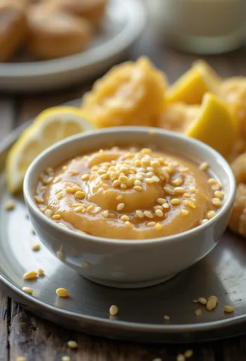 Dressing al sesamo, limone e miele servito