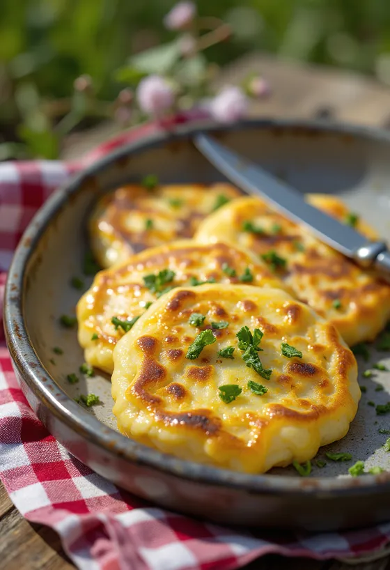 Crespelle all'aglio orsino e formaggio appena sfornate