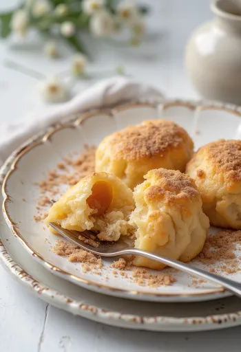 Gnocchi di prugne appena fatti con zucchero alla cannella e pangrattato