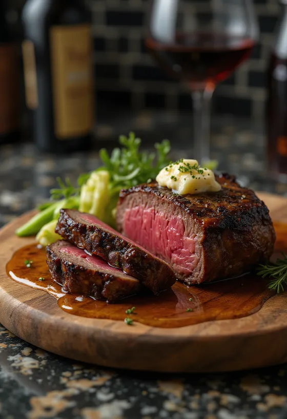 Chateaubriand steak, servito con verdure al vapore e burro
