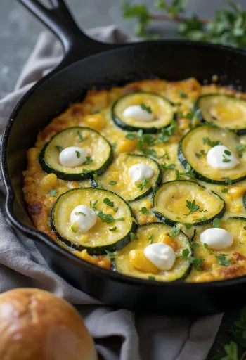Frittata di zucchine e ricotta servita in una padella