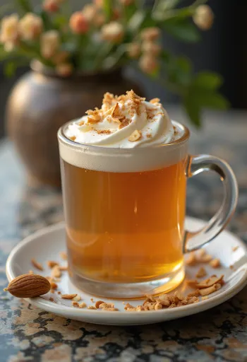 Sidro miele e mandorle servito in bicchiere