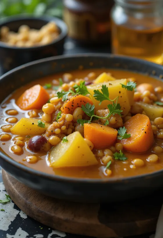 Sambar con verdure miste servito con riso e contorno di verdure