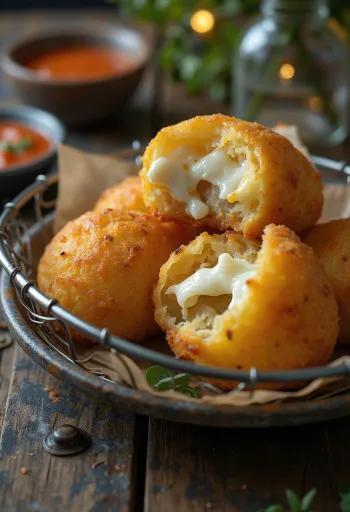 Coxinha senza carne, servita con coriandolo fresco e panatura croccante.