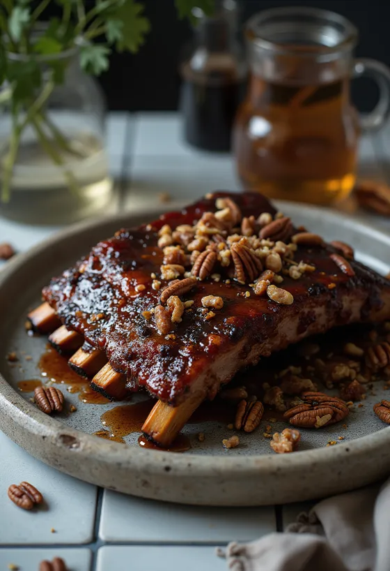 Costine di maiale affumicate BBQ con croccanti noci pecan