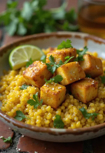 Tofu al forno al lime con quinoa al curry