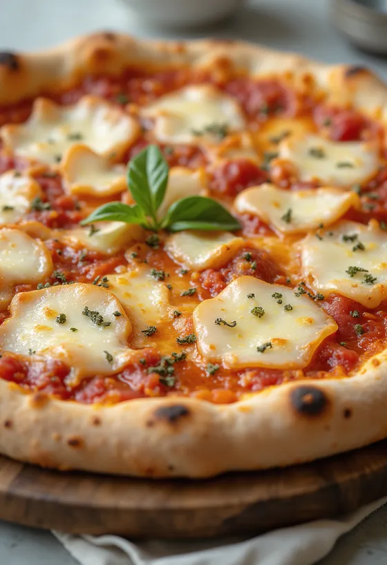 Pizza al Grana Padano con formaggio e basilico