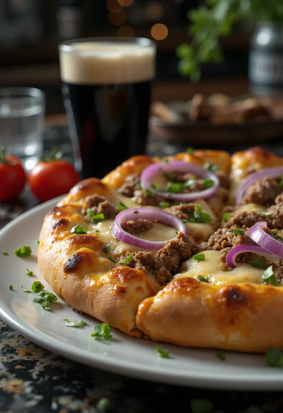 Pizza irlandese al manzo servita