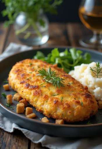 Pozharsky cutlet, polpetta di pollo russa con burro e pangrattato, servita con purè di patate