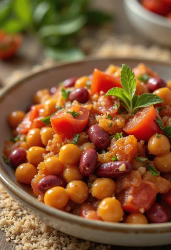 Insalata di fagioli vegana servita con verdure fresche