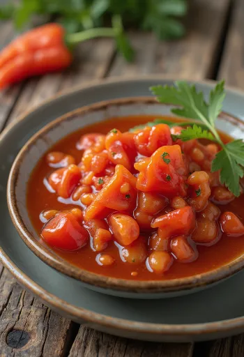 Salsa agrodolce ai peperoni servita